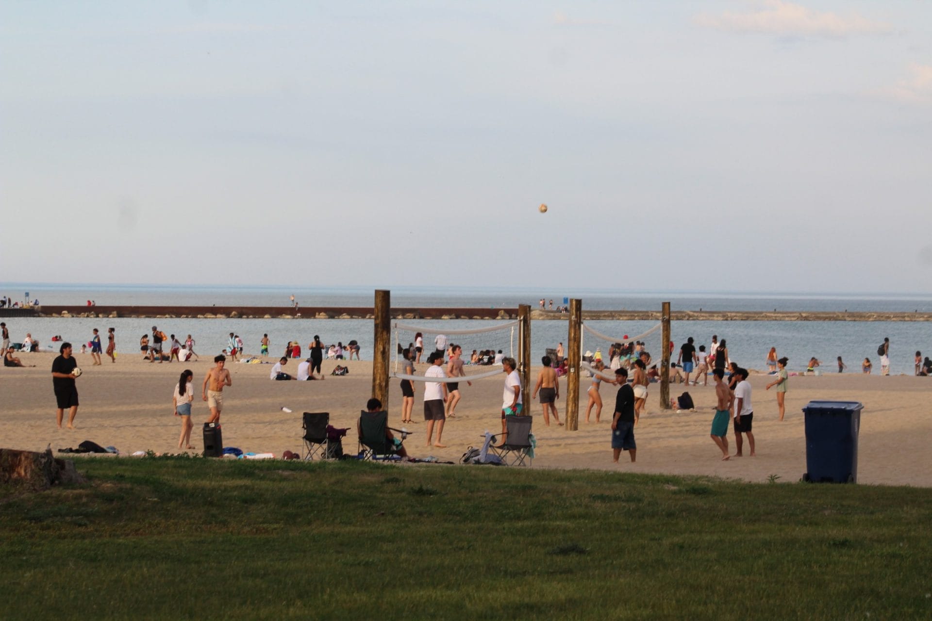 People enjoying Waukegan beach and shoreline improvements in IL.