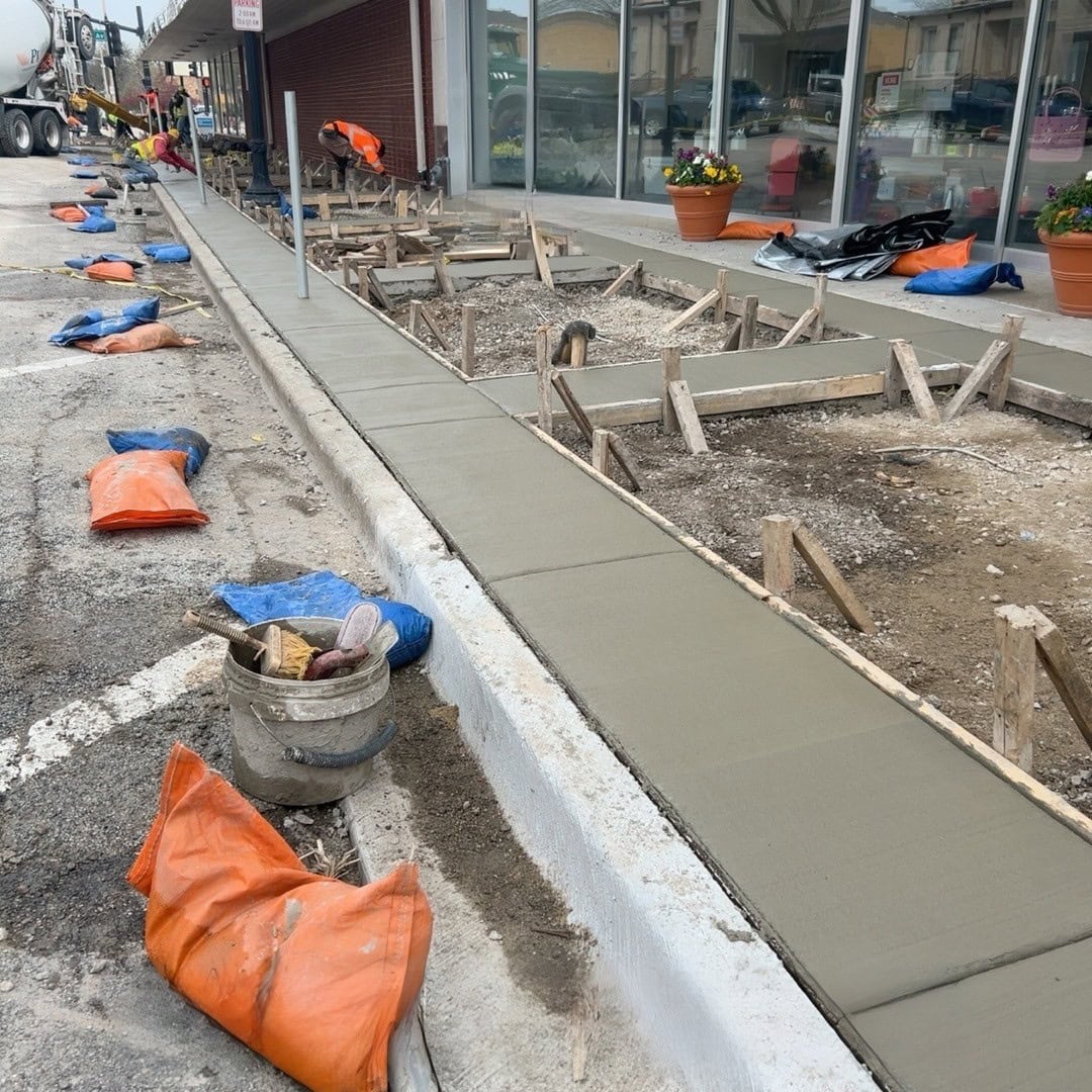 Waukegan IL sidewalk improvement project underway downtown.