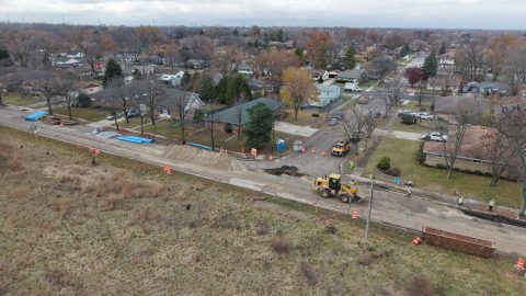 Construction work on Waukegan road for community improvement projects.