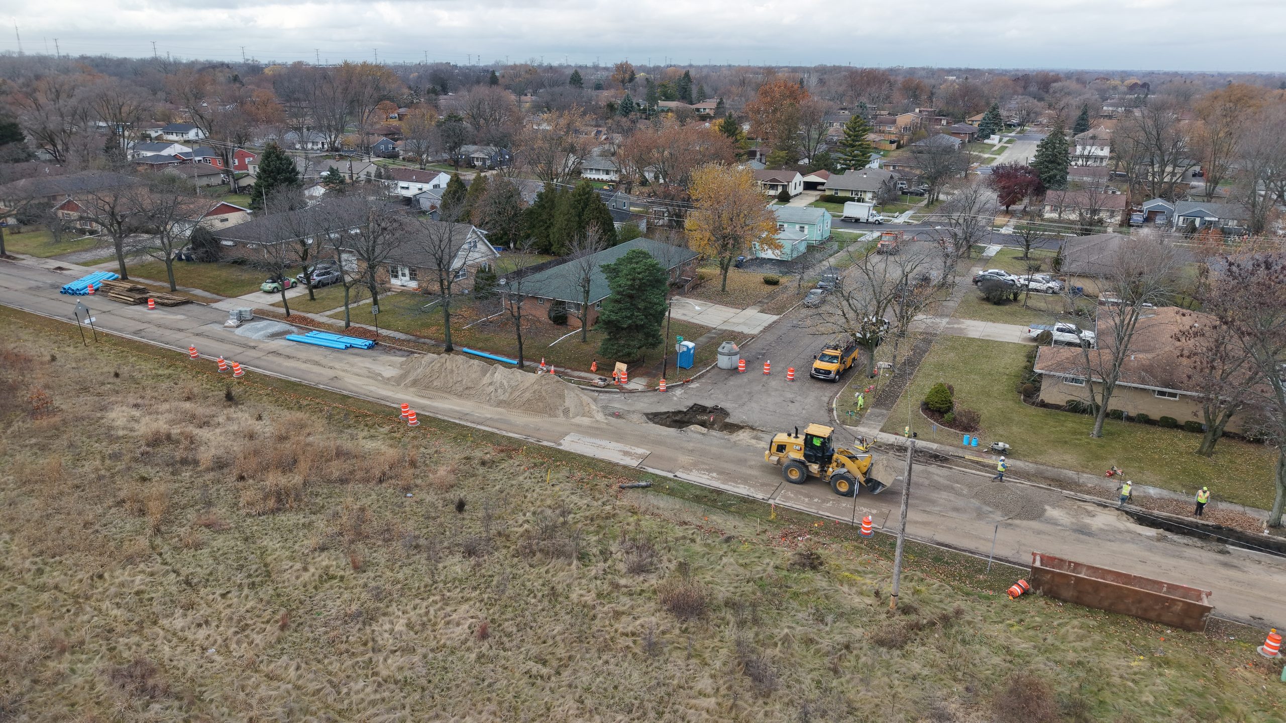 Construction work on Waukegan road for community improvement projects.