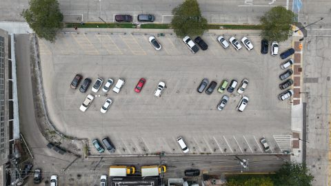 Aerial view of Waukegan parking lot and road improvements.