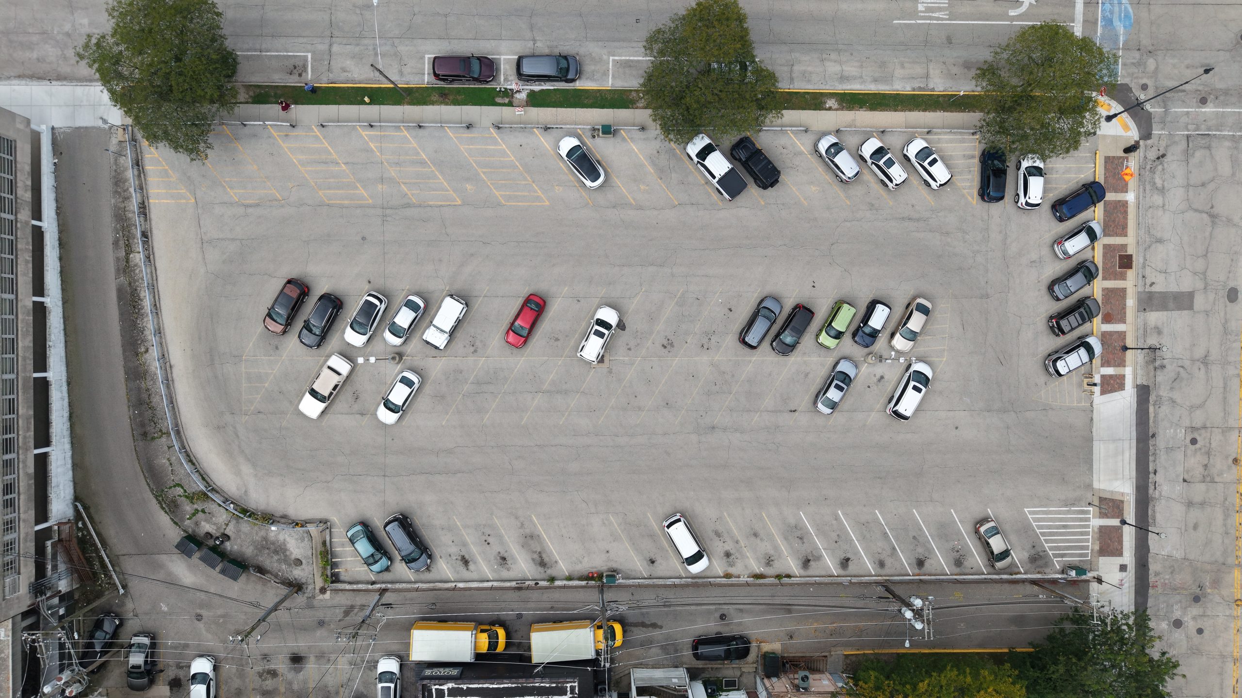 Aerial view of Waukegan parking lot and road improvements.