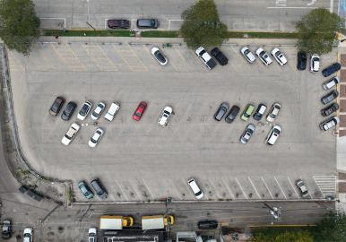 Aerial view of Waukegan parking lot and road improvements.